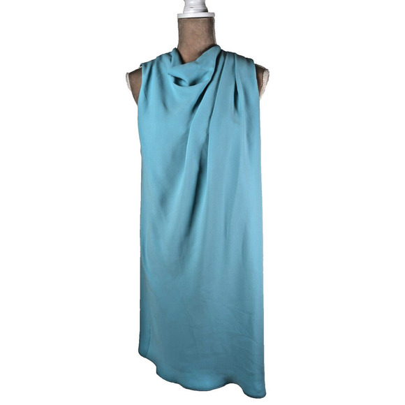 Trina Turk Sabrina Dress Women's Large Cowl Neck Turquoise Blue Shift Sheath NWT - Picture 1 of 10